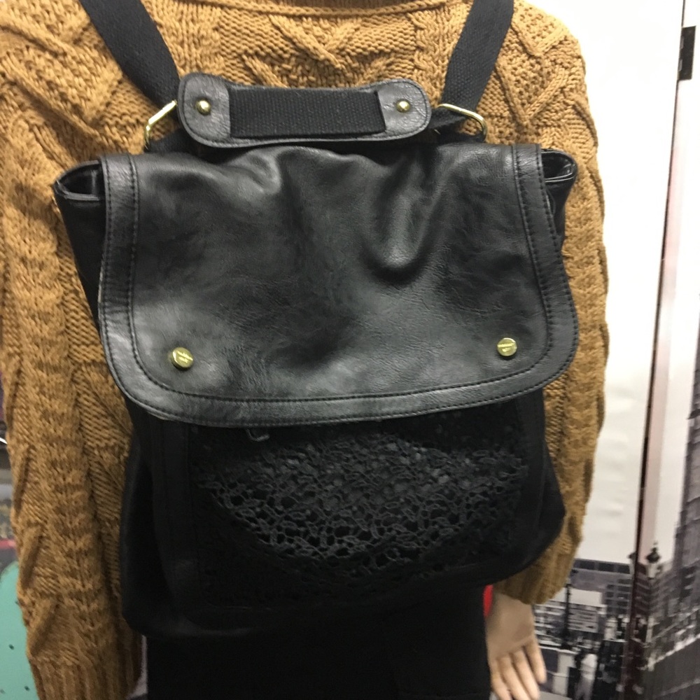 Madden Girl Black Crochet Backpack